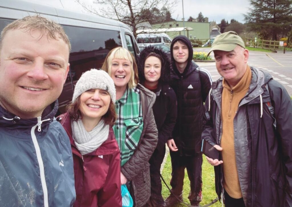 Louise and her family setting off for the Sunrise Walk