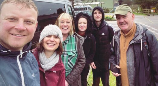 Louise and her family setting off for the Sunrise Walk